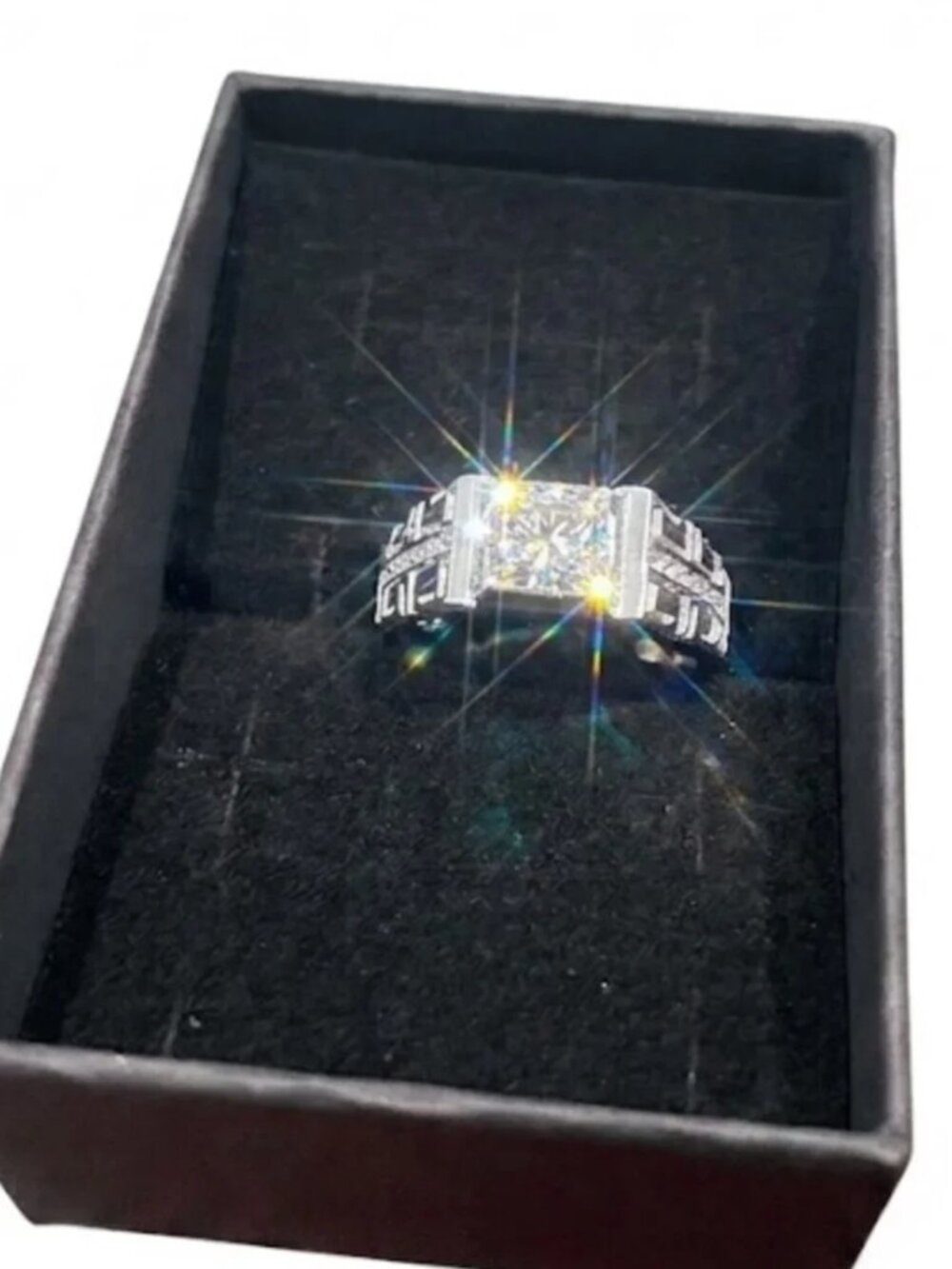 JZ45| Men’s Moissanite Ring Size 9 | 1 Ct Princess Cut | S925 Sterling Silver